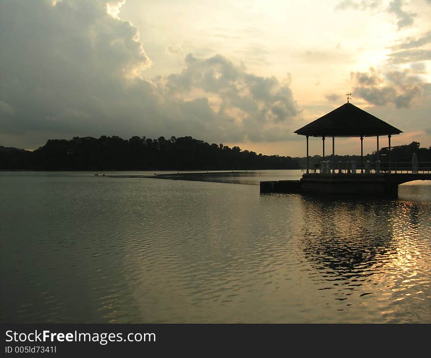 Reservoir pavilion at sunset