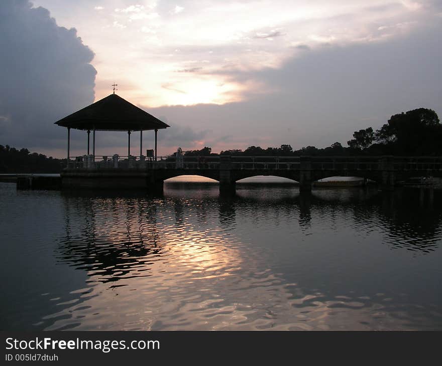 Old reservoir at sunset