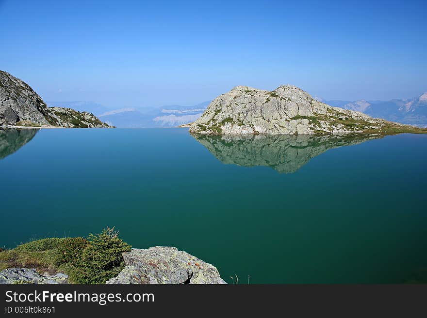 The lac du crozet, in the belledonne mountain range, above grenoble, france. The lac du crozet, in the belledonne mountain range, above grenoble, france