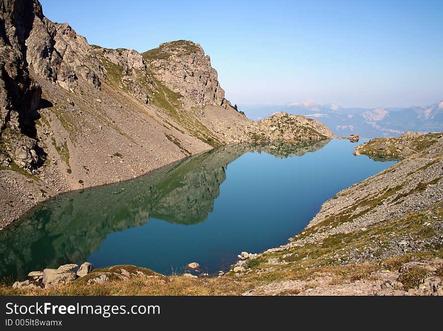 The lac du crozet, in the belledonne mountain range, above grenoble, france. The lac du crozet, in the belledonne mountain range, above grenoble, france