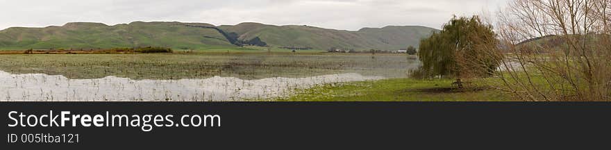 Flooded paddocks in Autumn. Hawke's Bay, New Zealand. Flooded paddocks in Autumn. Hawke's Bay, New Zealand