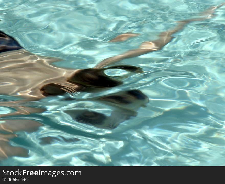 Boy swimming underwater in a crystal clear swimming pool. Boy swimming underwater in a crystal clear swimming pool.