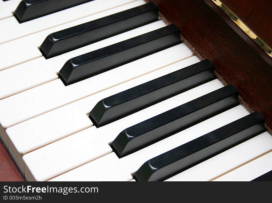 Piano keyboard in closeup