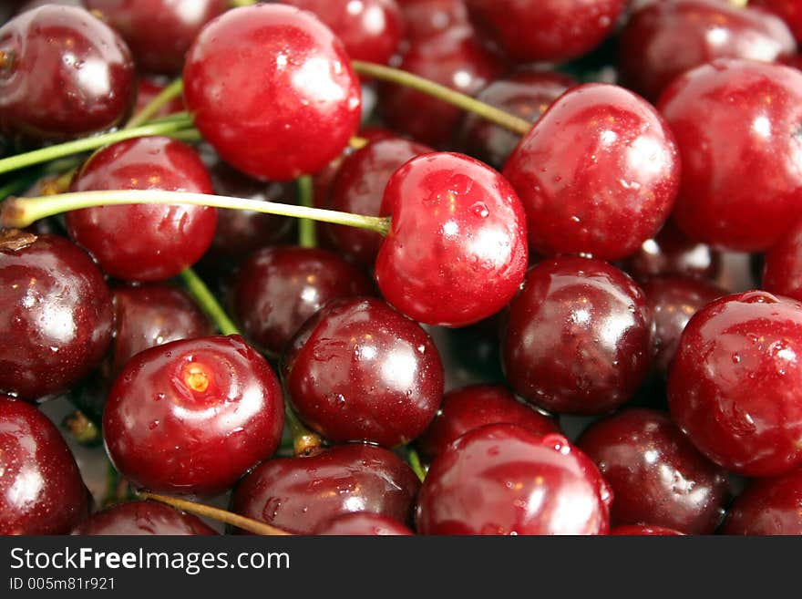 Many cherries in closeup