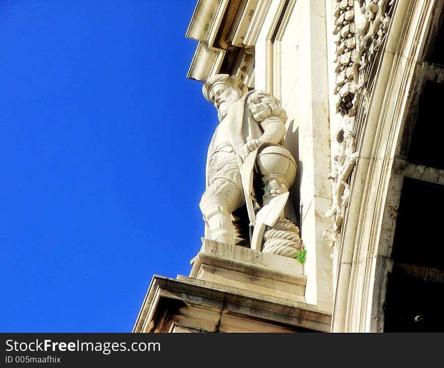 Statue in an arc of the Comercio Square in Lisbon. Statue in an arc of the Comercio Square in Lisbon