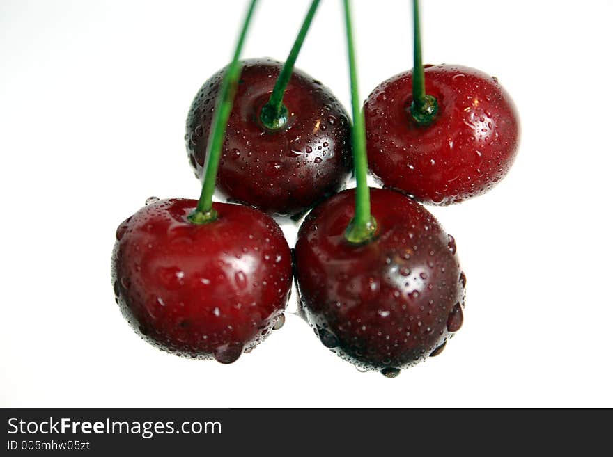 Four cherries in isolated