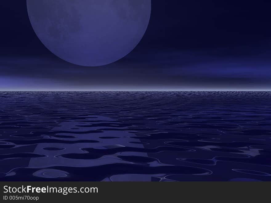 Big moon with beautiful water and white haze. Big moon with beautiful water and white haze