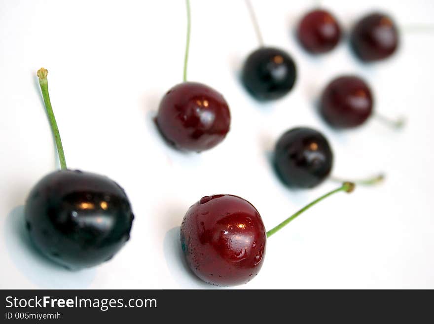 Several cherries in isolated