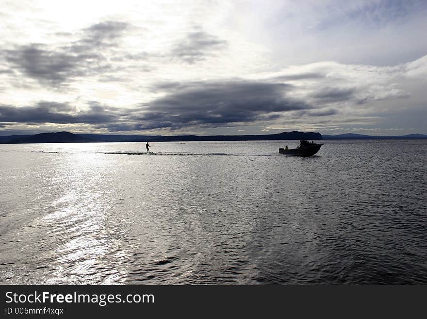 Water Skiing on Lake Taupo, New Zealand