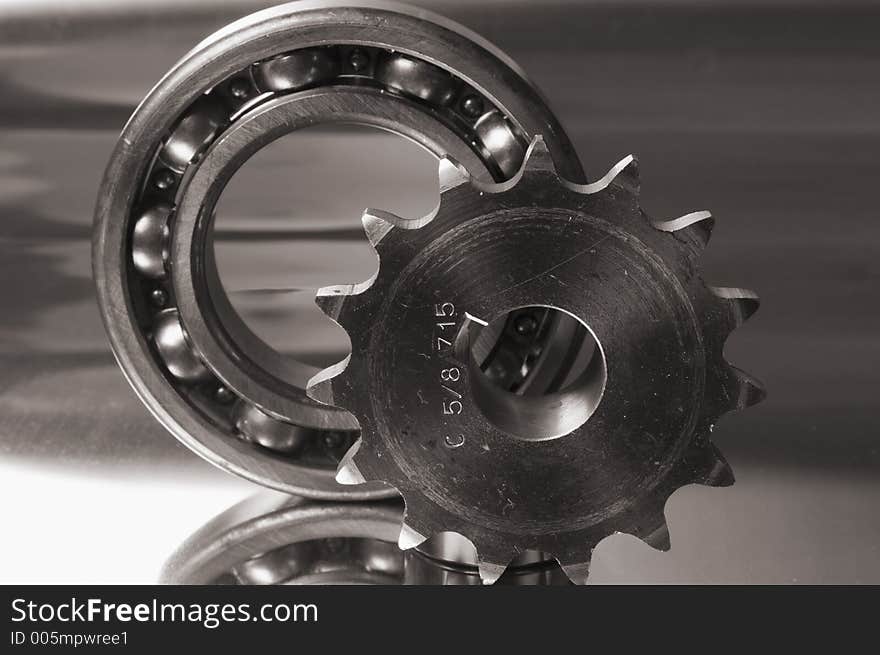 Gears and ball-bearing close-up. Gears and ball-bearing close-up