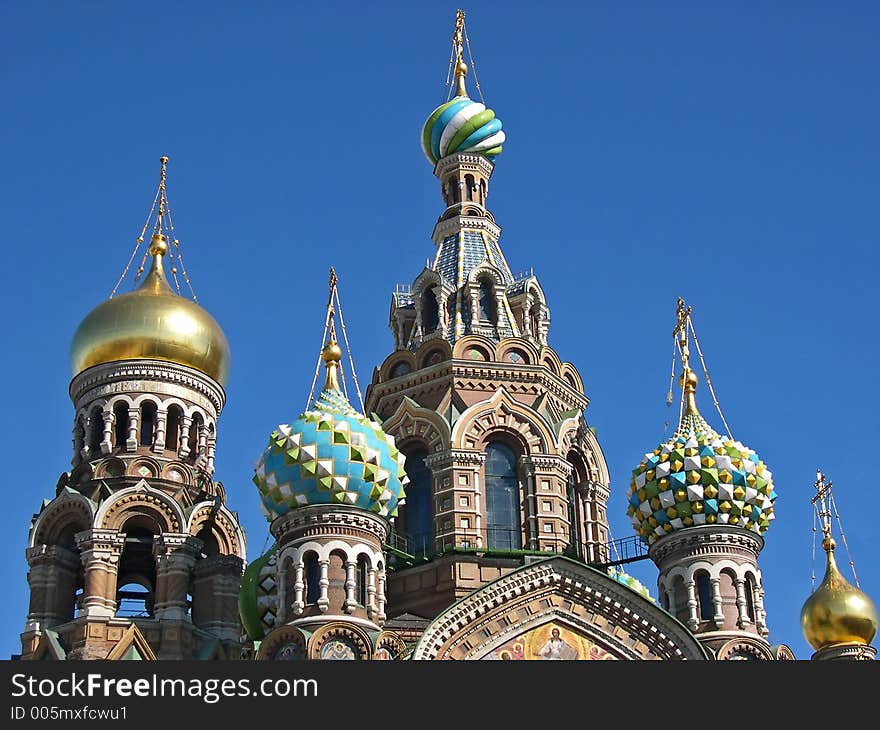 Gold and multicolored domes of  cathedral