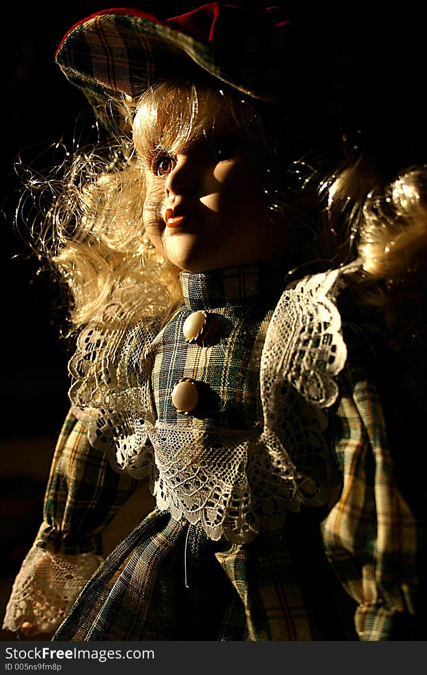 Still life, ceramic doll, back light