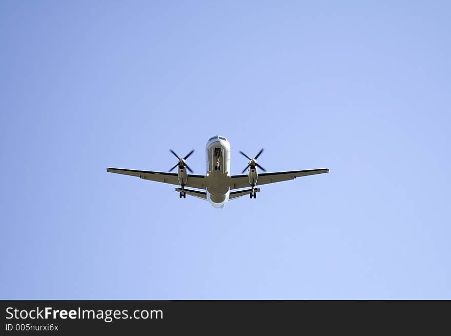 Low flying aircraft descending for a landing. Low flying aircraft descending for a landing.