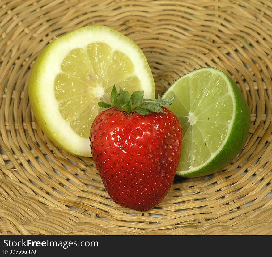 Lemon lime and strawberry close up. Lemon lime and strawberry close up