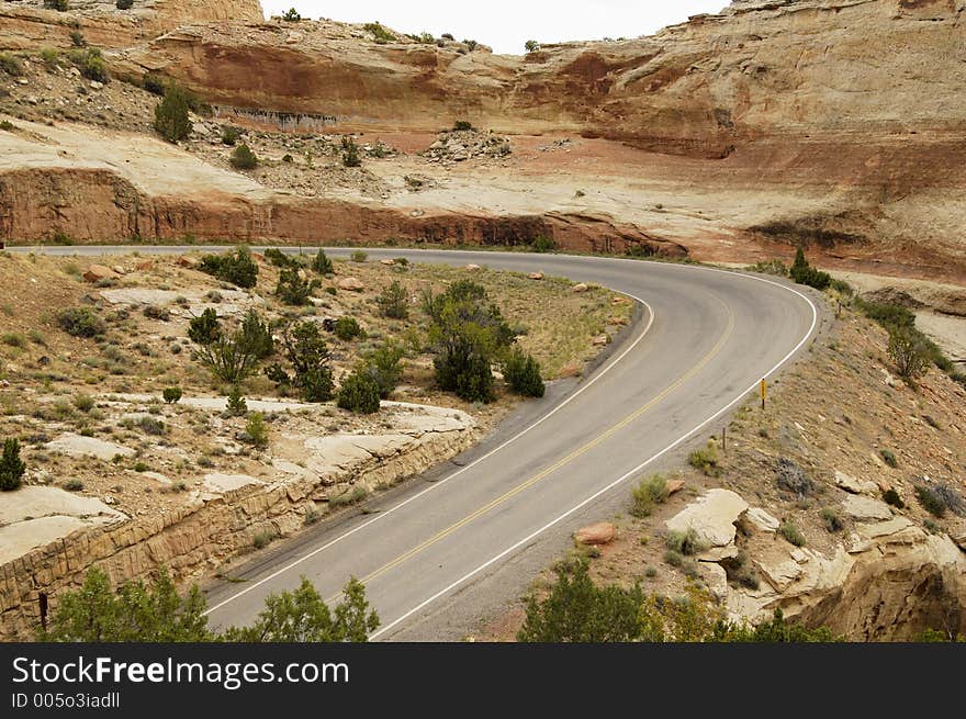 Winding road through the Colorado National Monument. Winding road through the Colorado National Monument.