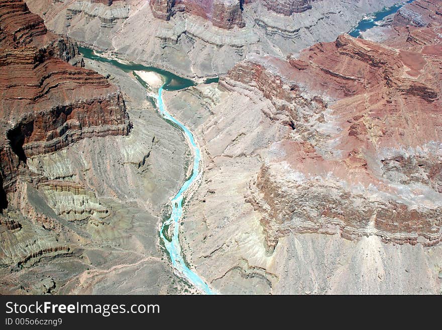 Colorado River in Grand Canyon National Park – view from an airplane. Canon 20D. Colorado River in Grand Canyon National Park – view from an airplane. Canon 20D