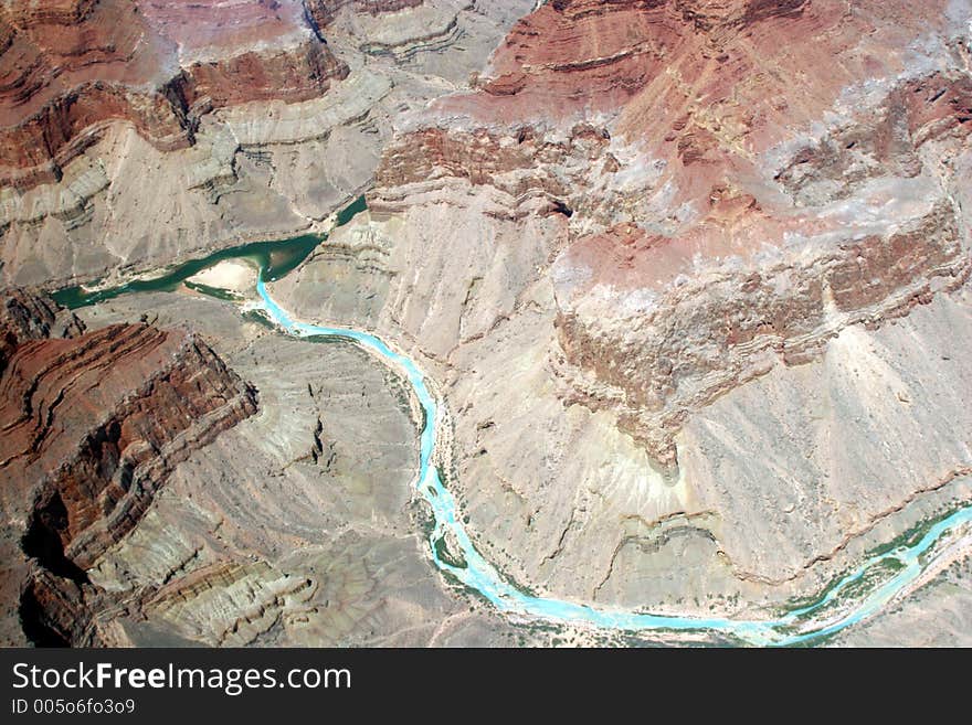 Colorado River in Grand Canyon National Park – view from an airplane. Canon 20D. Colorado River in Grand Canyon National Park – view from an airplane. Canon 20D