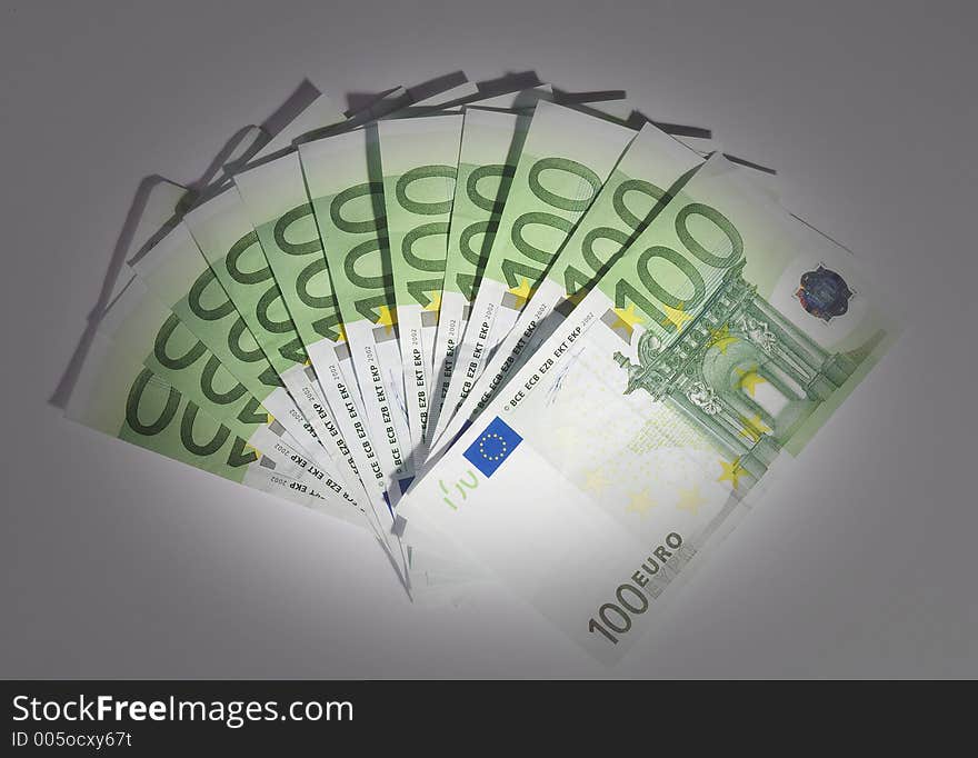 Blower of hundred euro- bills with spot on it