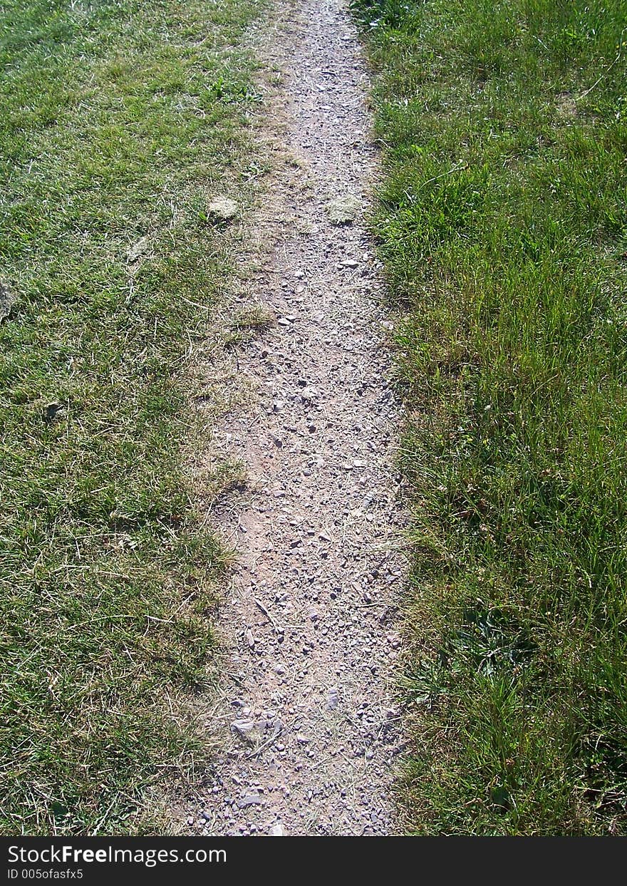 Dirt path at center with grass on left and right sides