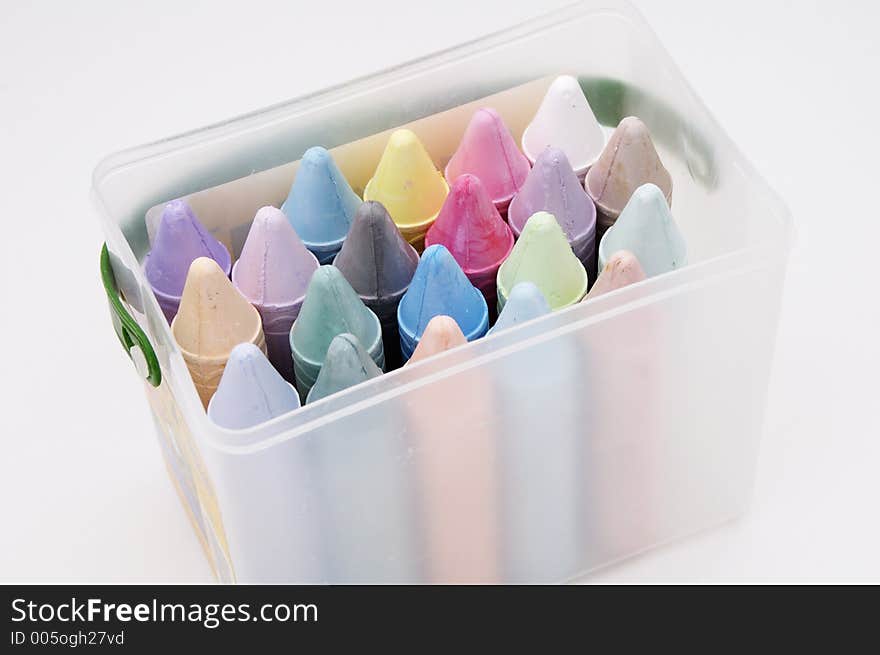 A box of pastel colored chalk. A box of pastel colored chalk.