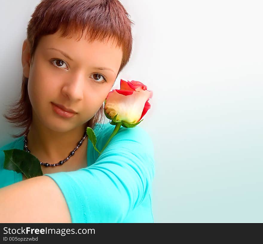 Scene of the girl with rose, suits for postcard