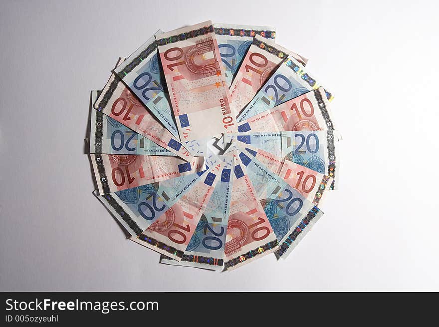 A circle made of european papermoney on white background. A circle made of european papermoney on white background