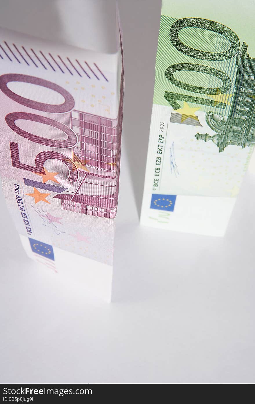 Tall standing european papermoney on white background. Tall standing european papermoney on white background