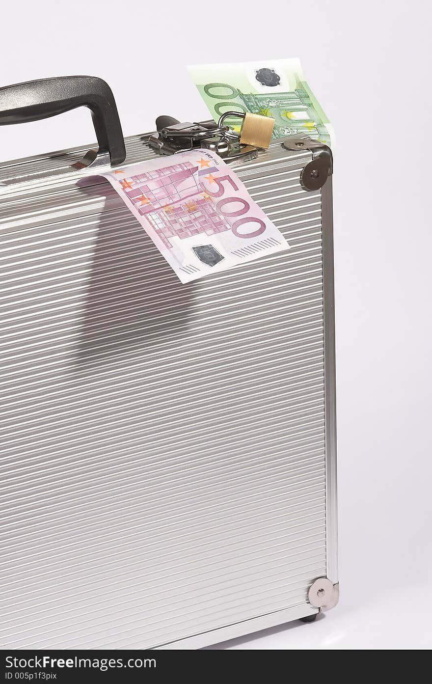 Aluminium suitcase filled with european papermoney. Aluminium suitcase filled with european papermoney