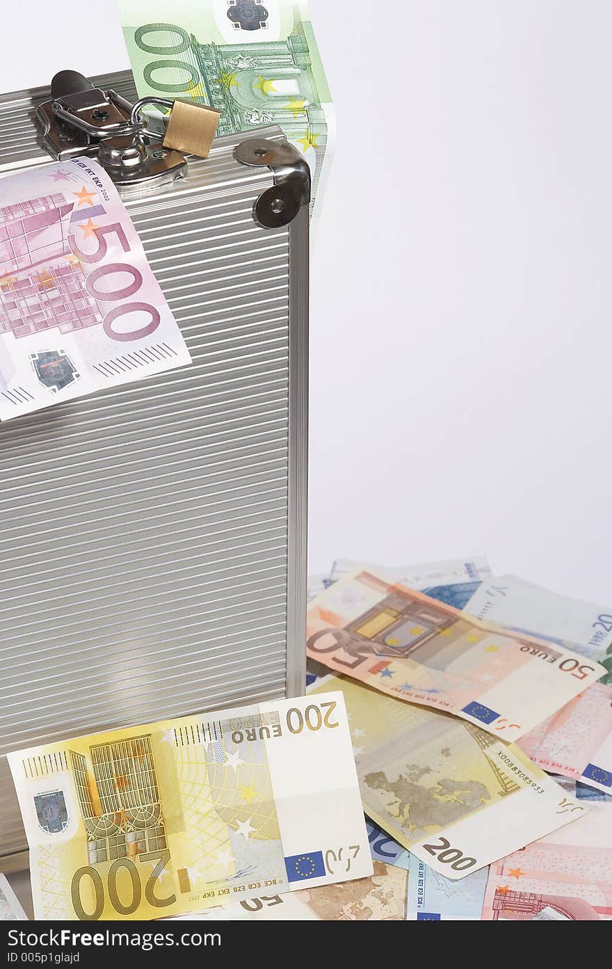 Aluminium suitcase filled with european papermoney. Aluminium suitcase filled with european papermoney