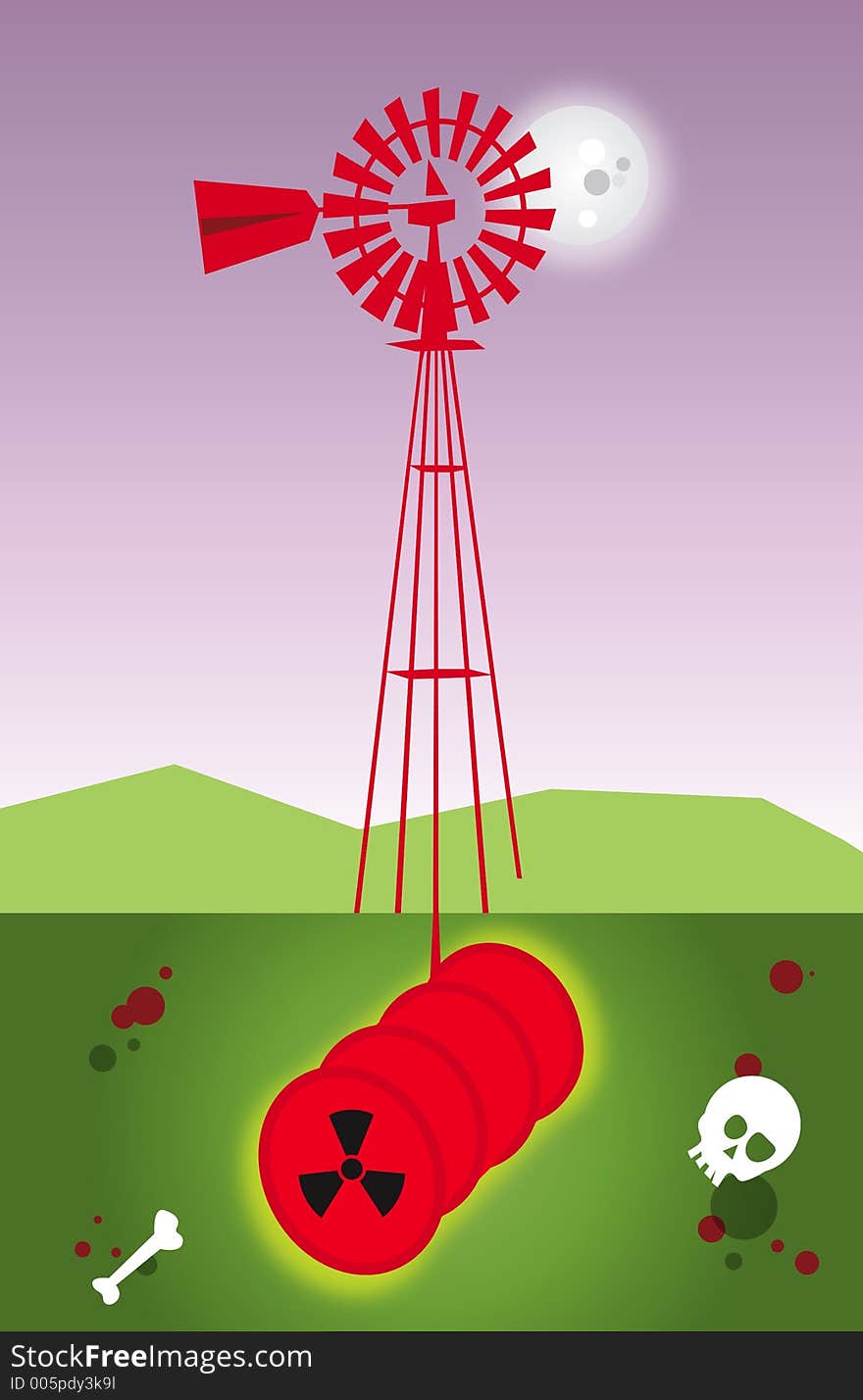 Windmill pumping toxic waste from underground. Windmill pumping toxic waste from underground