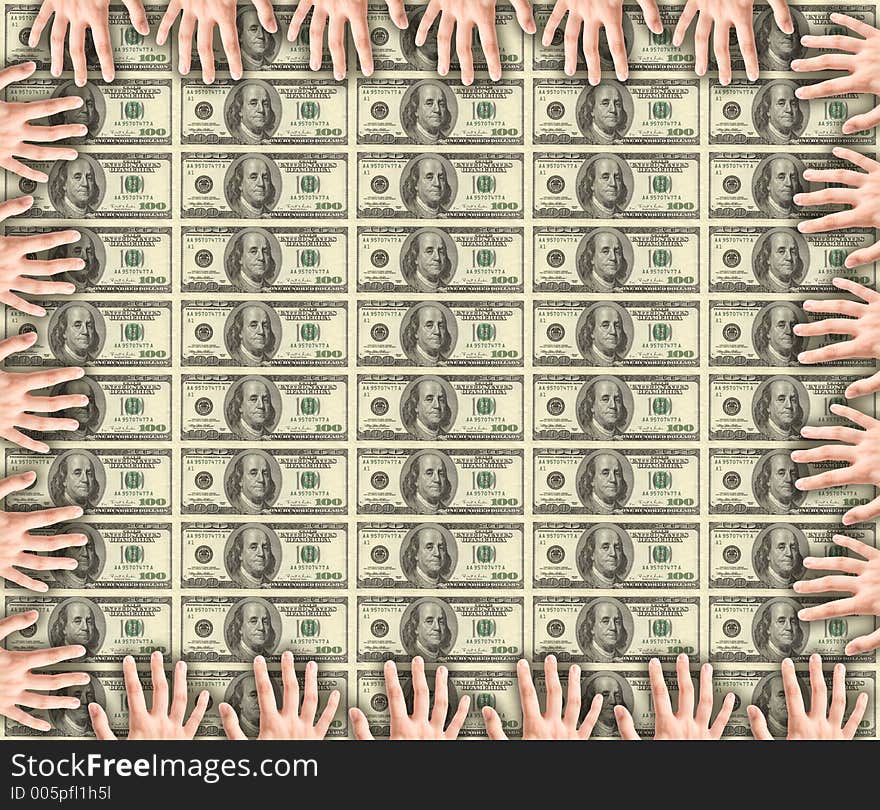 Hands Frame Over Money Background. Hands Frame Over Money Background