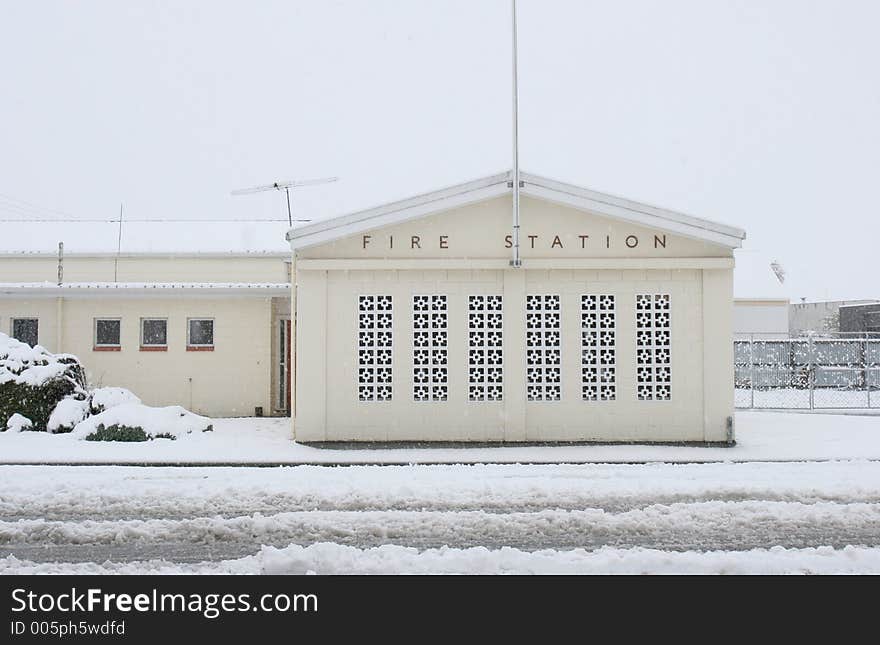 Rural Fire Station In Snowstorm