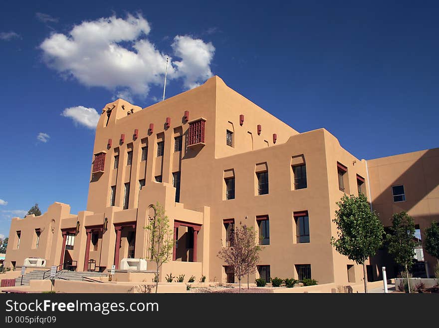 A southwestern style adobe building. A southwestern style adobe building