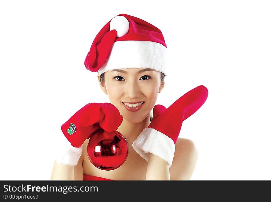 Model Holding Red Ball with Gloves. Model Holding Red Ball with Gloves