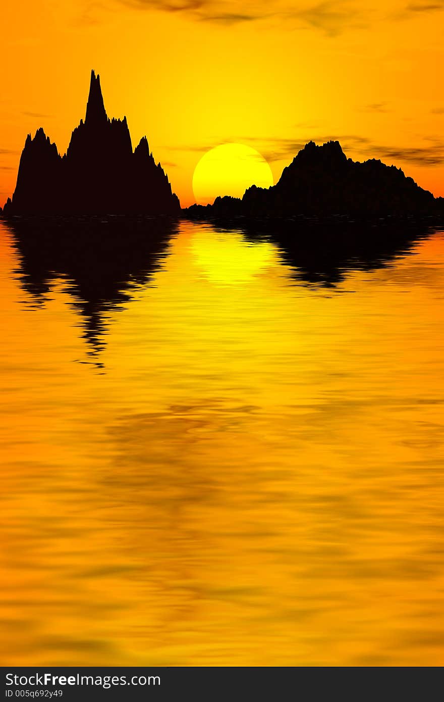 An island surrounded with beautiful sunset colors. An island surrounded with beautiful sunset colors