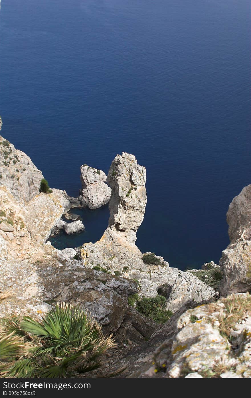 Deep blue sea with rock cliffs portrait. Deep blue sea with rock cliffs portrait