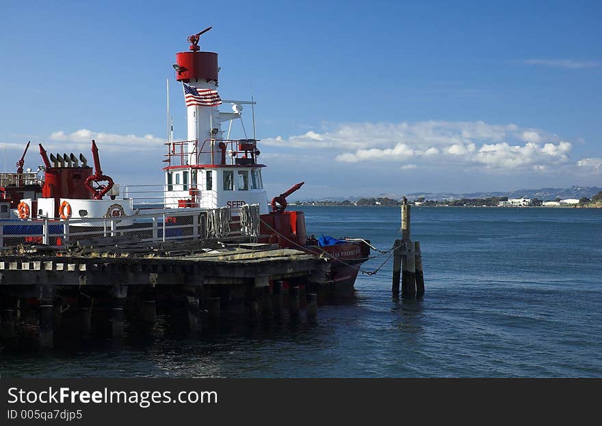 Fire fighters boat, docked at San Francisco bay. Fire fighters boat, docked at San Francisco bay.