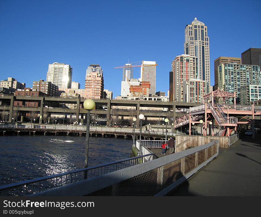 Seattle Waterfront and double dekker highway