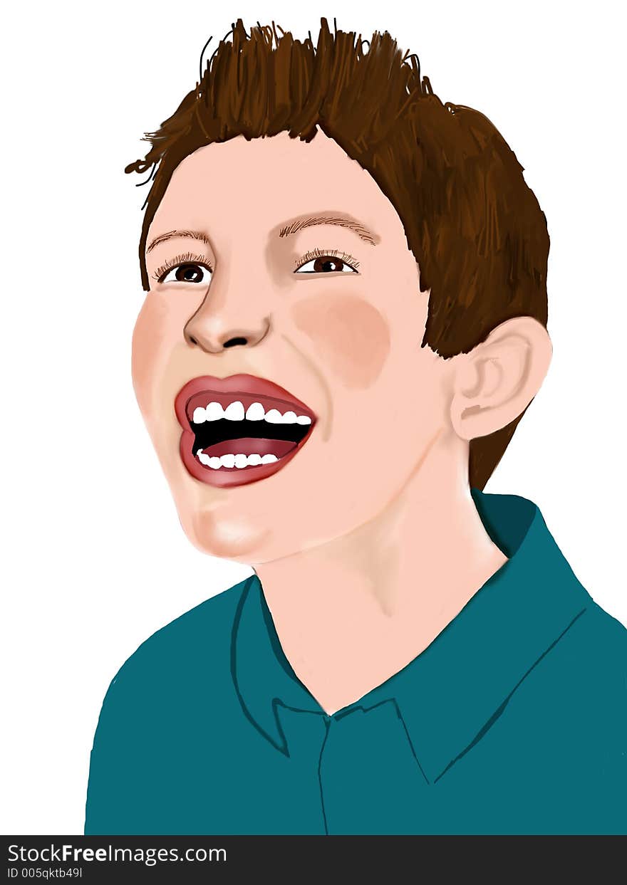 Illustration of a brown haired boy laughing