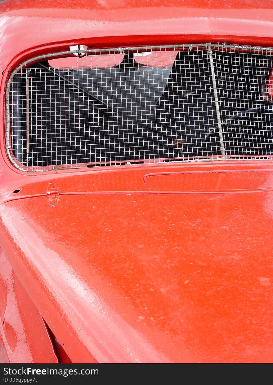 Old stock car with safty mesh for windshield. Old stock car with safty mesh for windshield