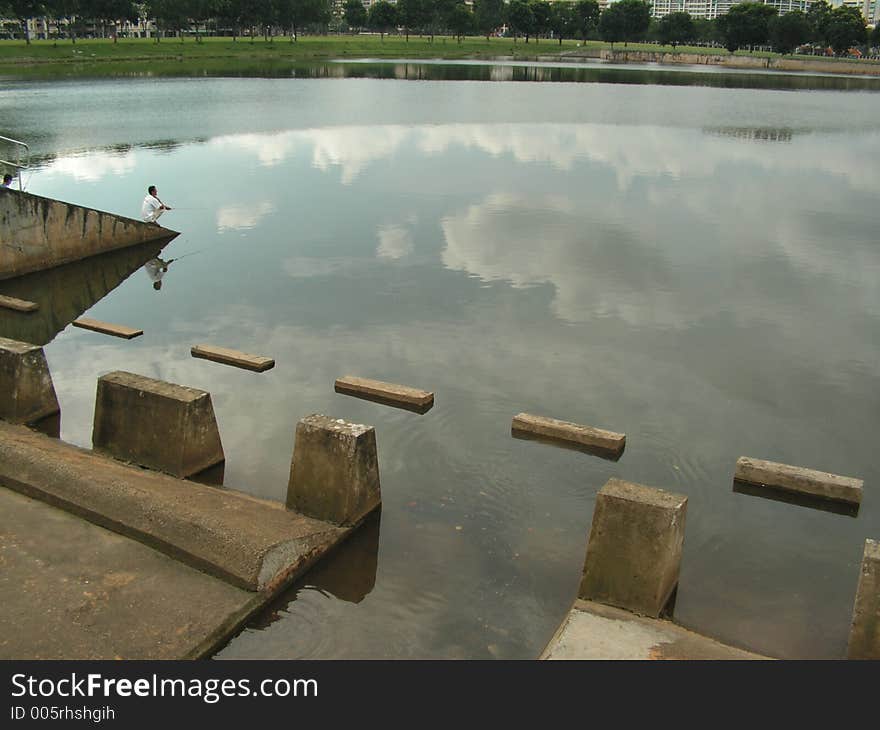 Fishing at a reservoir