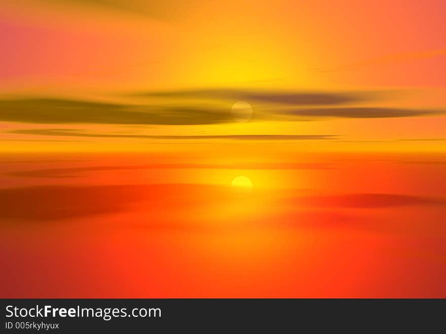 Sunset clouds and red water. Sunset clouds and red water