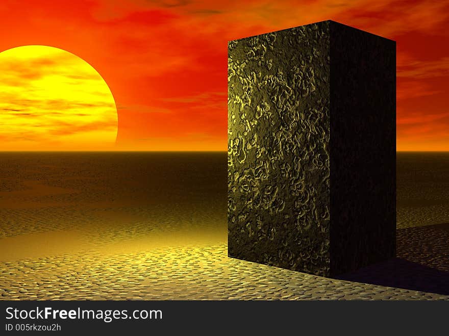 Stone block in sun