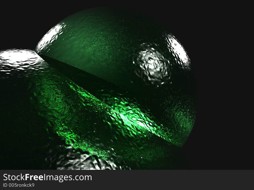 Green glass spheres. Green glass spheres