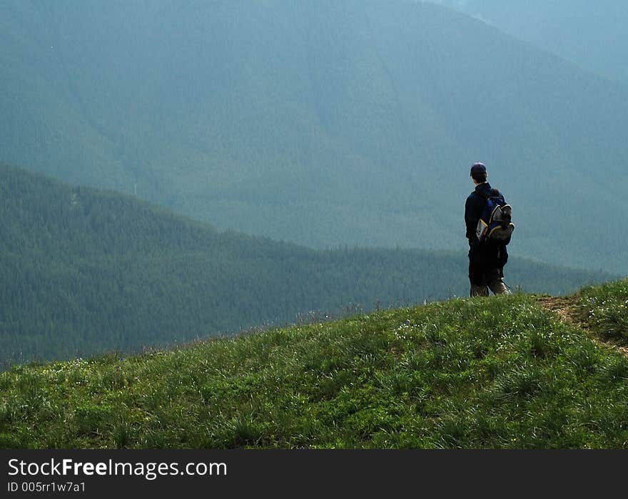 Lone hiker in the mountains. Lone hiker in the mountains