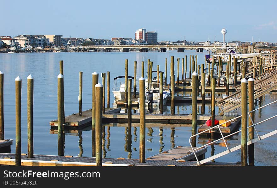 Row of boat slips on the intercoastal waterway. Row of boat slips on the intercoastal waterway