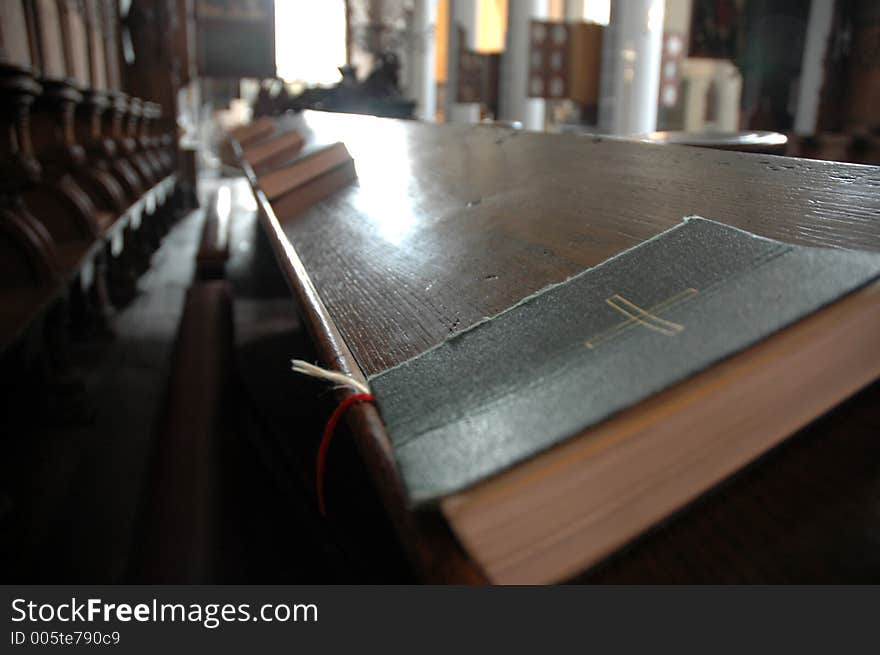 A row of Bibles in the Notre Dam cathedral. A row of Bibles in the Notre Dam cathedral.