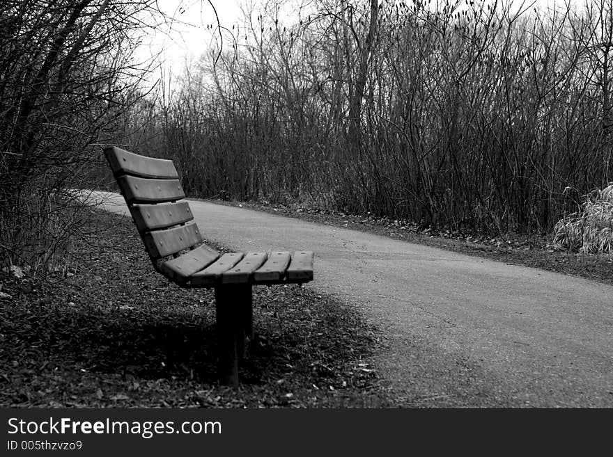 Lonely bench in B&W