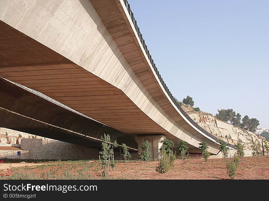 A photo of the under side of a bridge