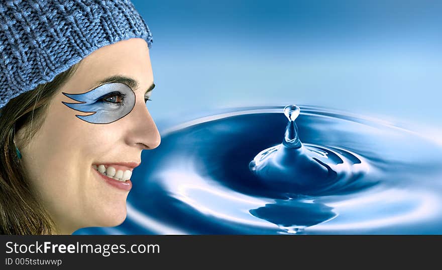 Portrait of a young woman with a water make-up. Portrait of a young woman with a water make-up